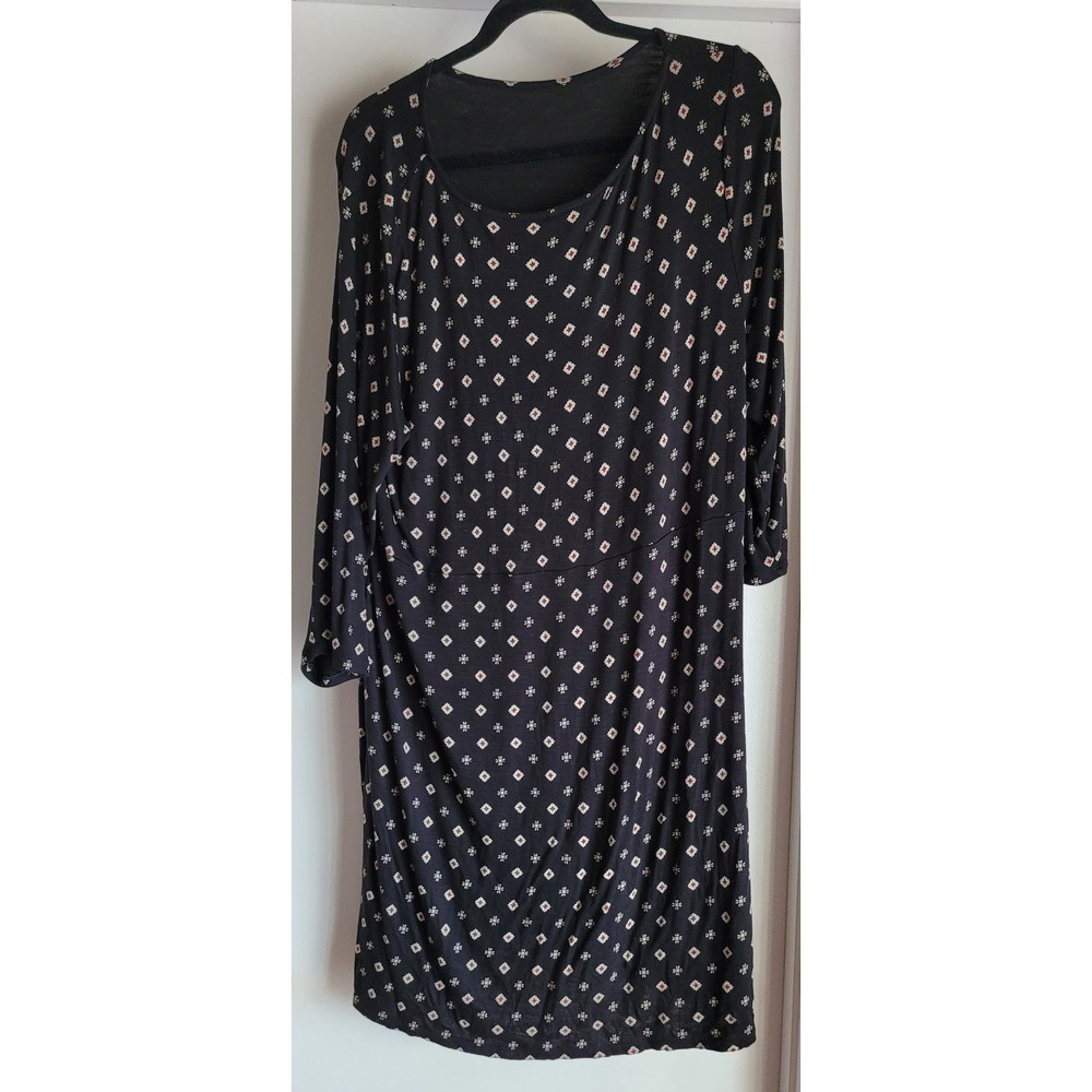 J.Jill Midi Dress XL Black Geometric 3/4 Sleeve Round Neck Shift Sheath